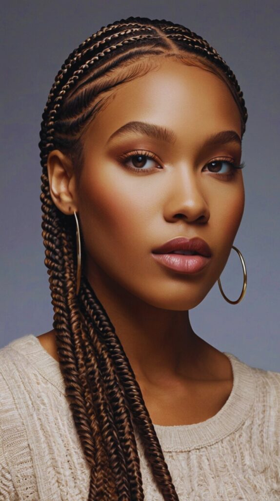 Flat Twist Braids with a Side Part for a Modern Touch