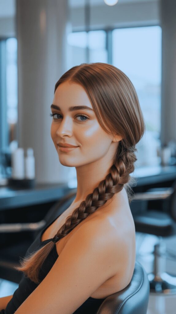 Straight Hair with a Fishtail Braid