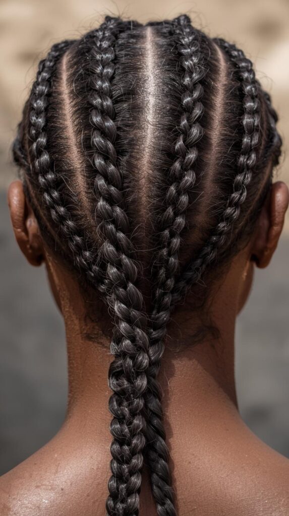 10. Fulani Braids with Knotless Ponytail