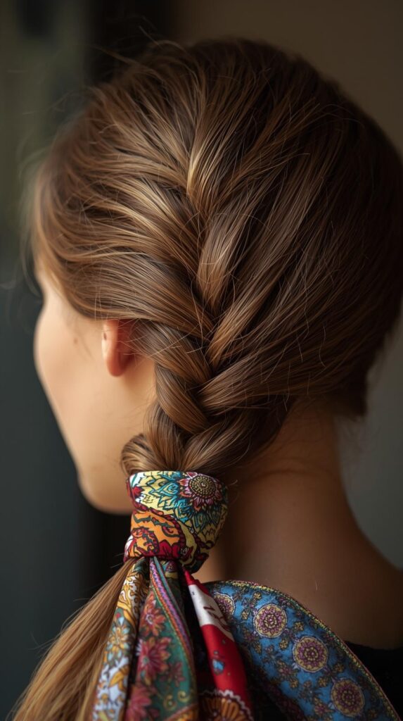 10. Side Braid with Scarf Accent