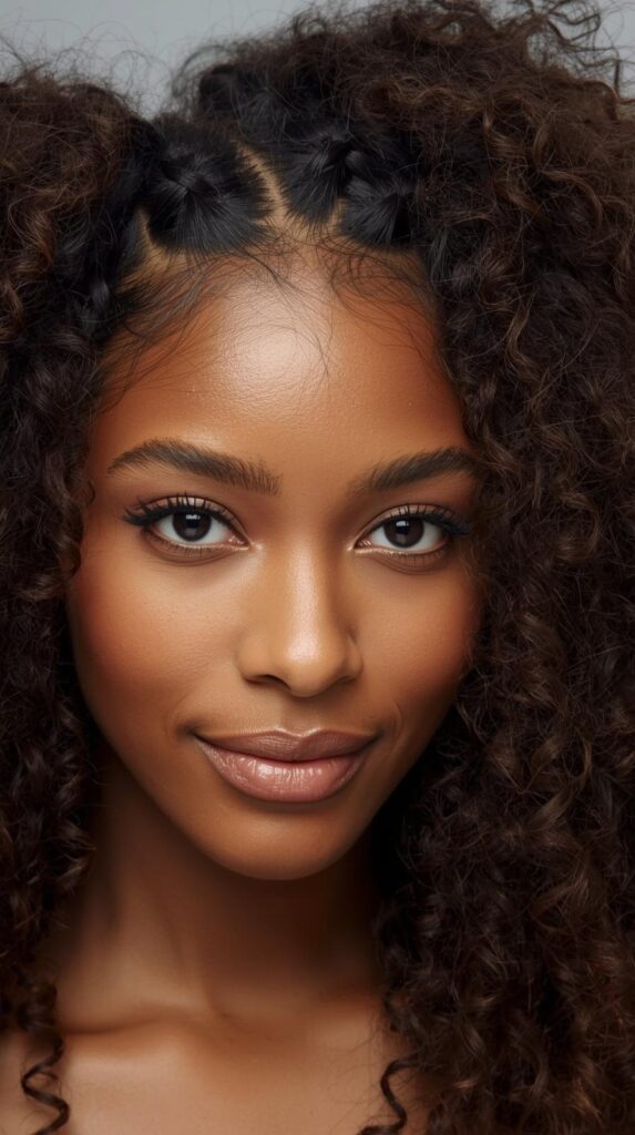 14. Curly Hair with Braided Crown
