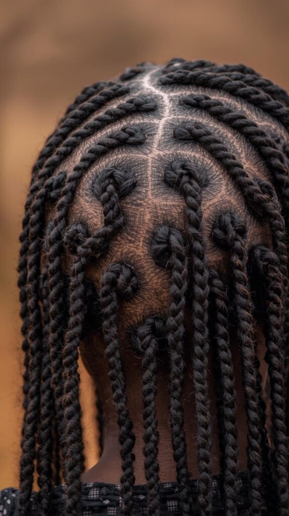 2. Fulani Braids with Knotless Middle Part