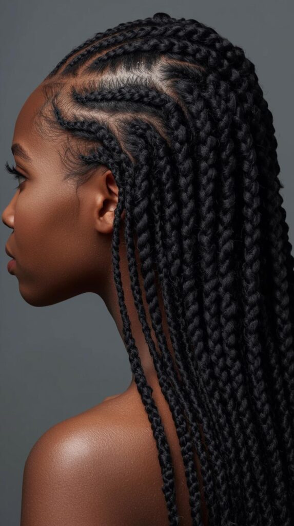 4. Half-Up, Half-Down Fulani Knotless Style