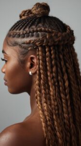4. Half-Up, Half-Down Fulani Knotless Style