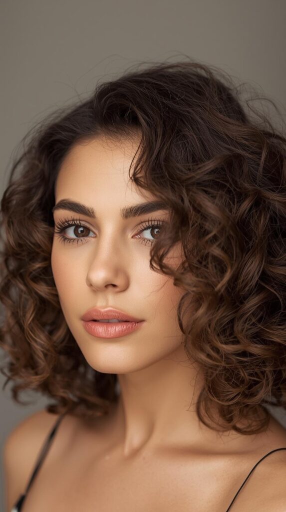 5. Curly Lob with Middle Part