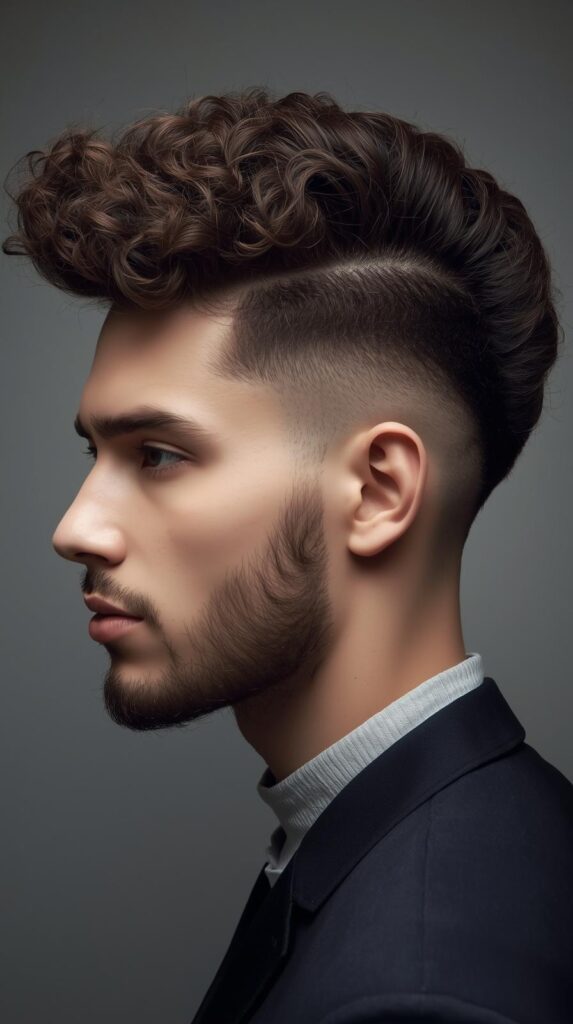 6. Curly Top with Shaved Sides