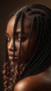 6. Fulani Knotless Braids with Curly Ends