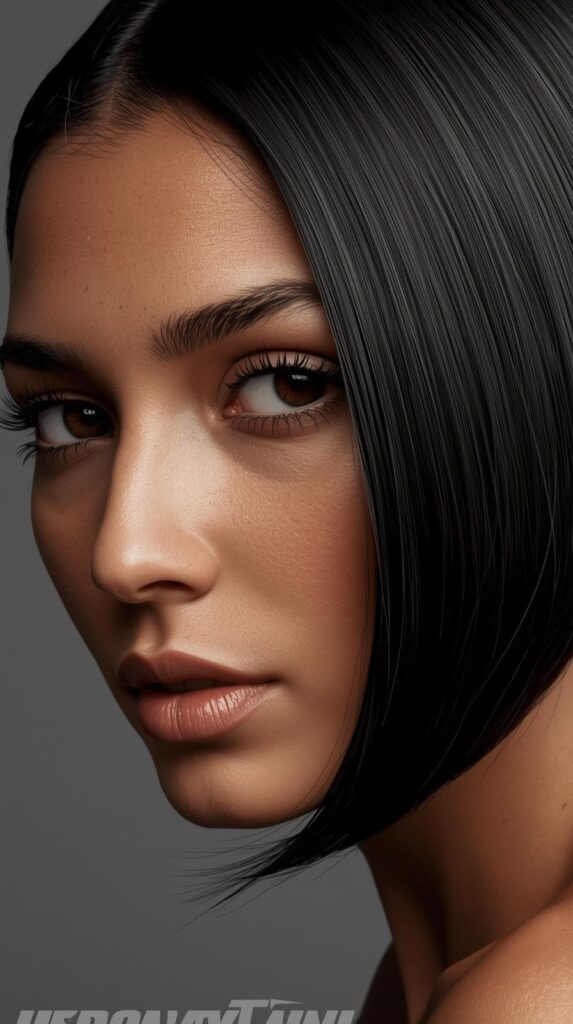 6. Side-Parted Jet Black Hair