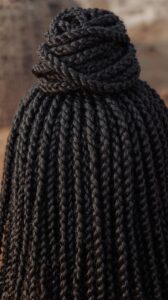 7. Fulani Braids with Knotless High Bun