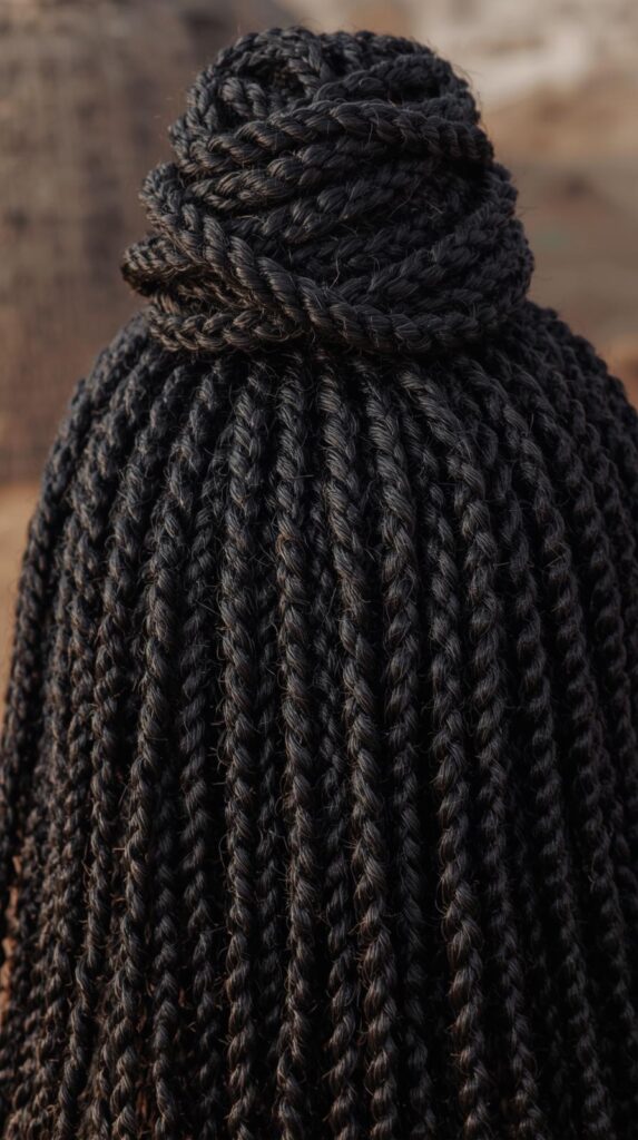 7. Fulani Braids with Knotless High Bun