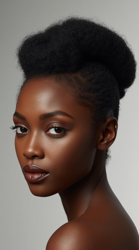 8. Afro Puff with Edge Styling