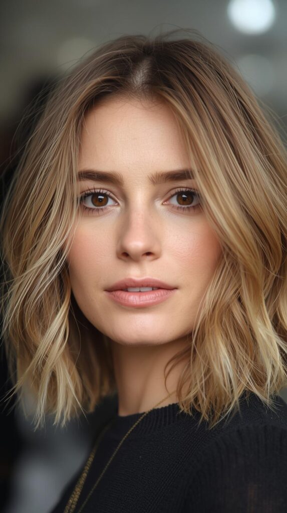 8. Wavy Lob with Natural Texture