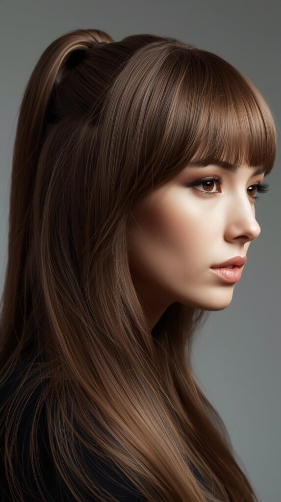 9. Curtain Bangs with Ponytail
