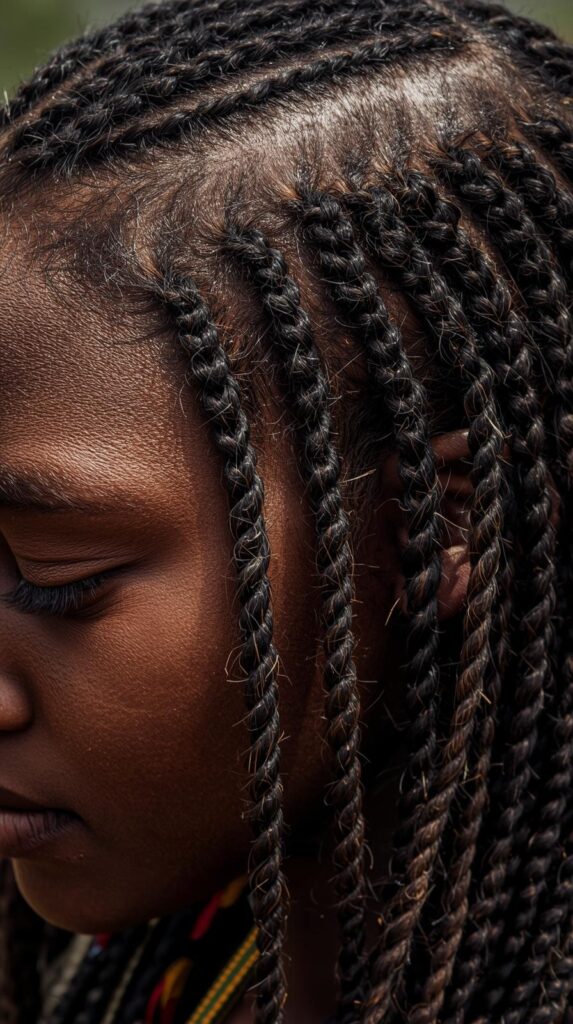 9. Fulani Knotless Braids with Side Part