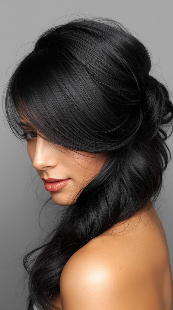 9. Half-Up Jet Black Hair