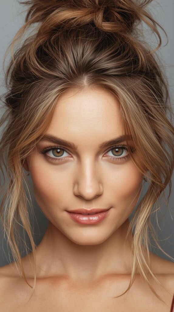 9. Messy Bun with Face-Framing Strands