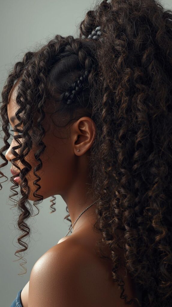 Curly Ponytail with Braided Sides