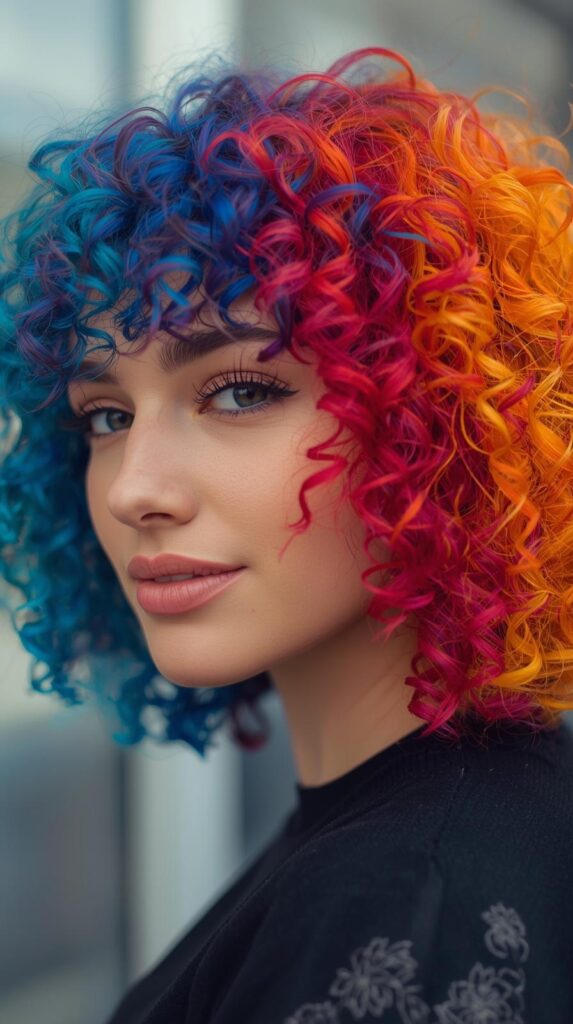 13. Colored Curly Bob