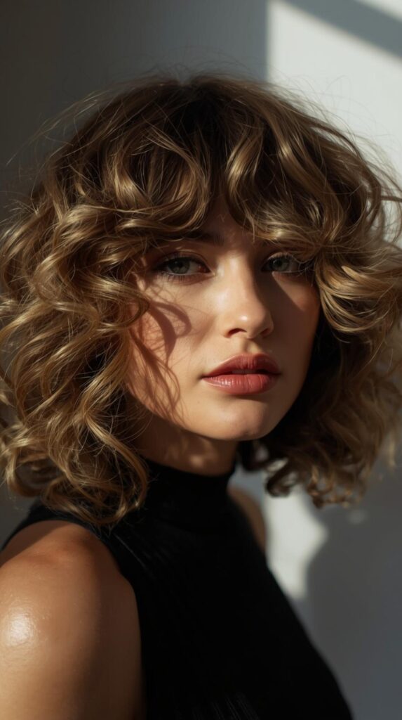 14. Curly Bob with Highlights