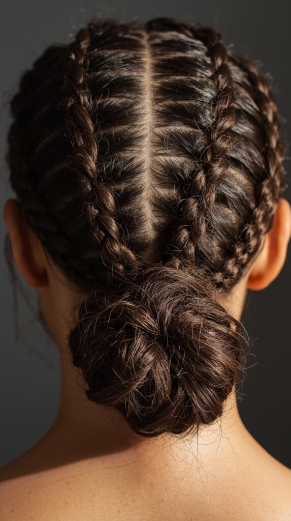 14. Low Bun Cornrows