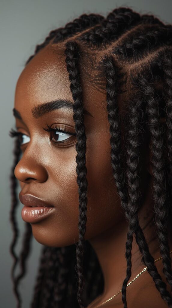2. Side-Part Cornrows with Curled Ends