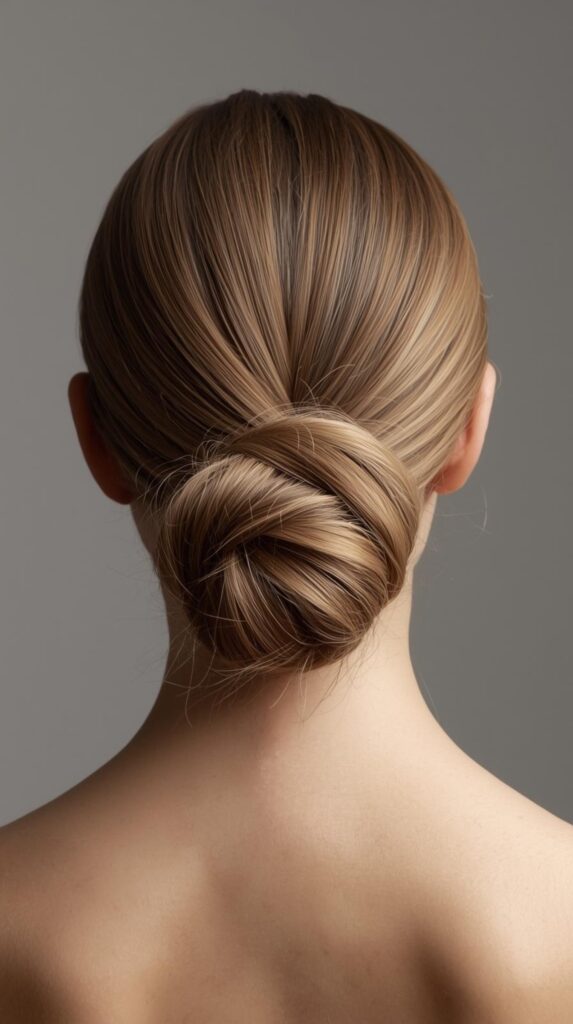 Sleek Low Bun with Center Part