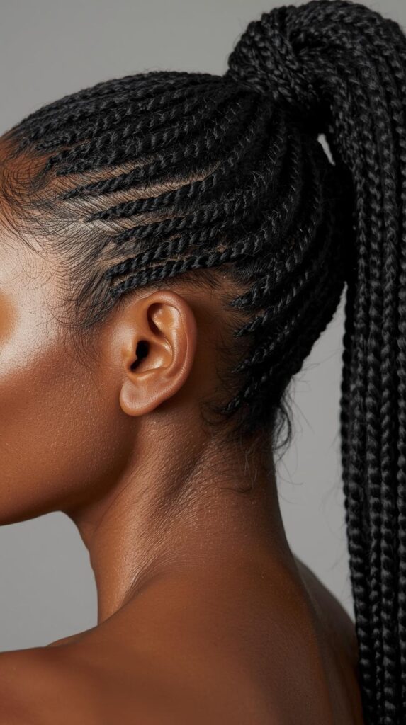 4. Cornrow Ponytail Style