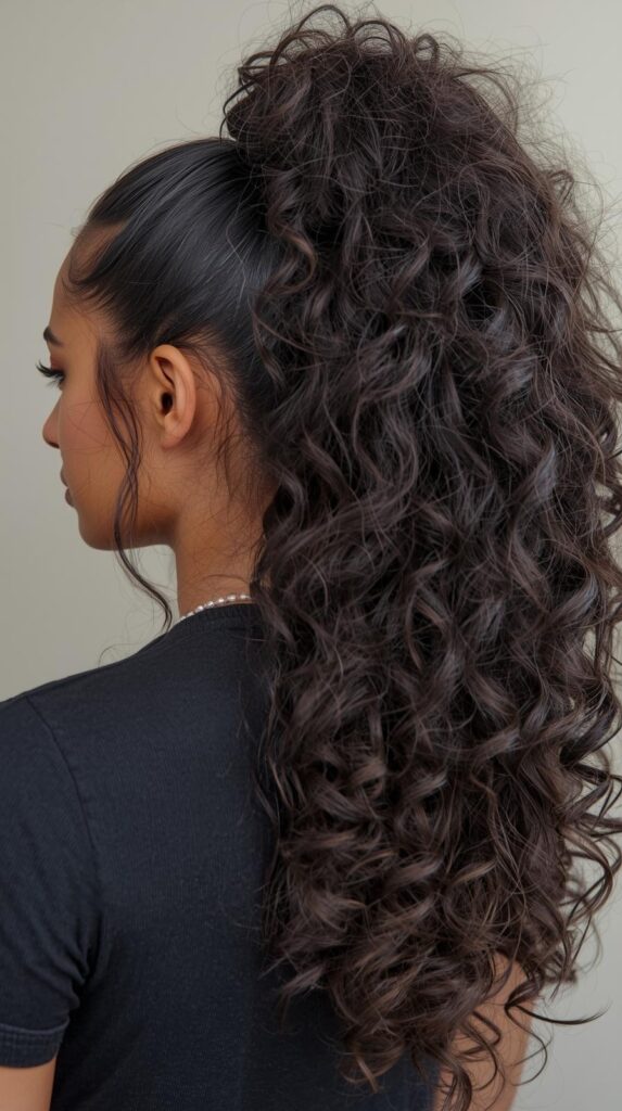 4. Curly Ponytail with Face-Framing Pieces