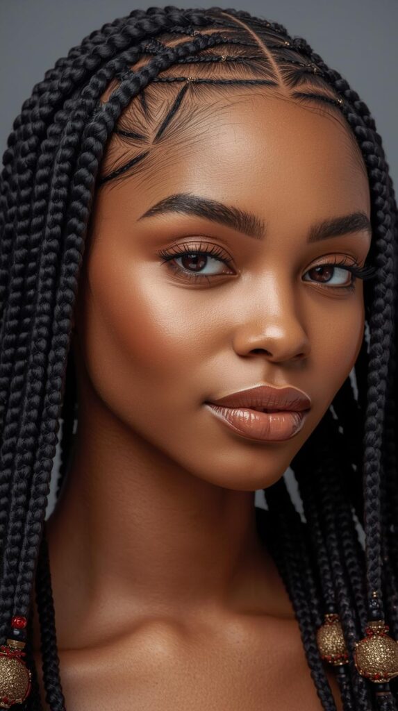 5. Cornrows with Beaded Ends & Perm-Safe Finish