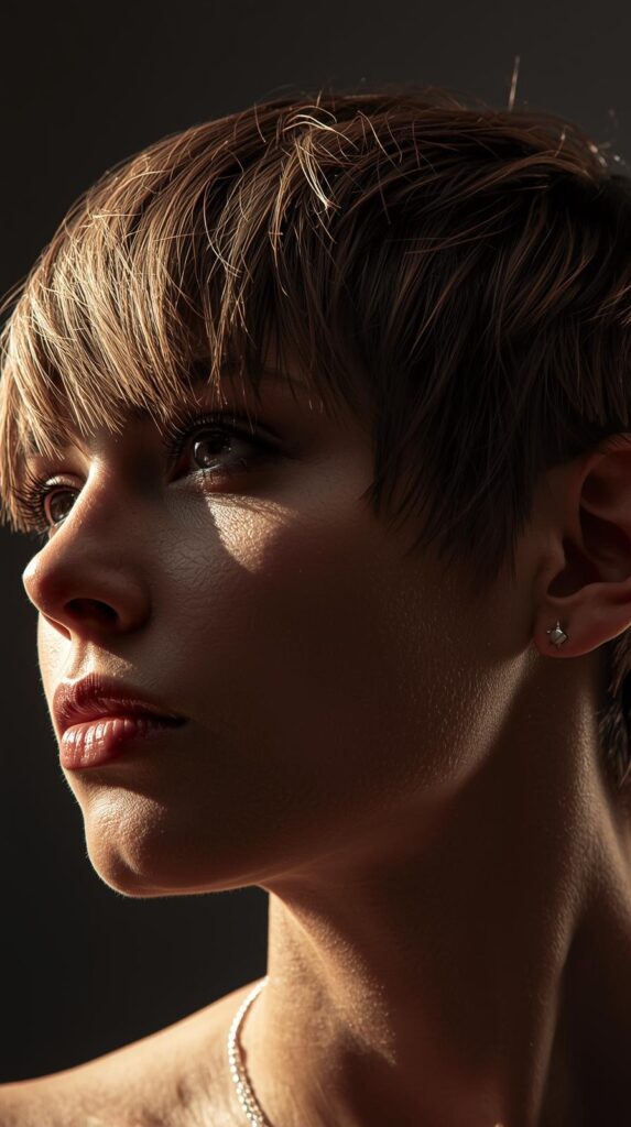 5. Dramatic Angle Pixie with Choppy Fringe
