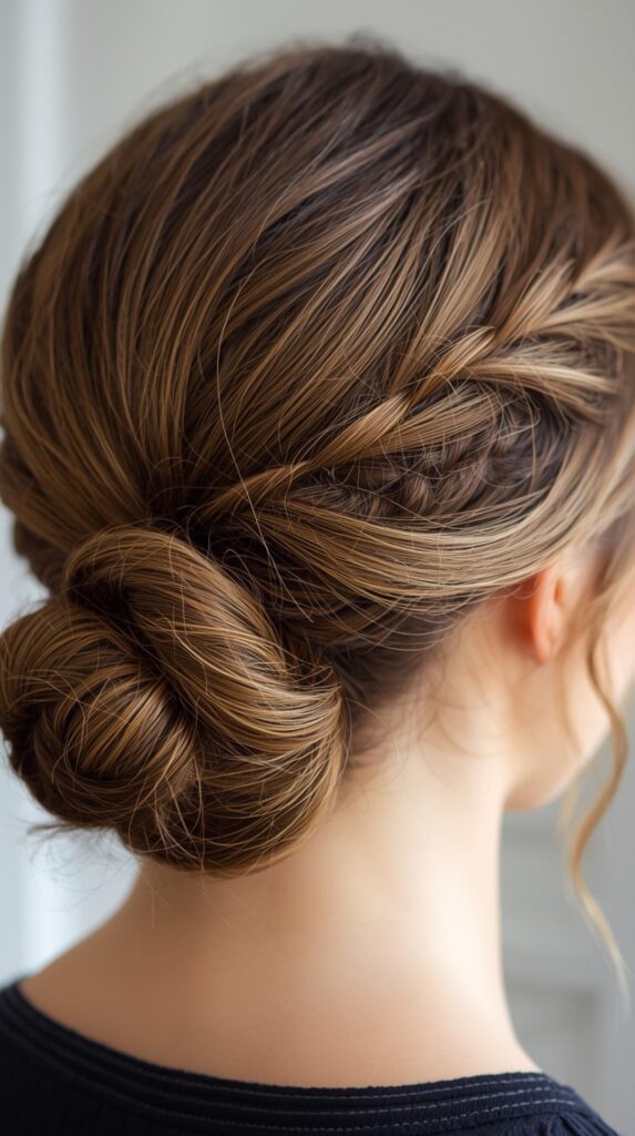 5. Low Bun with Twisted Details