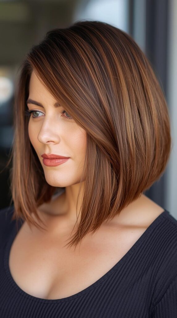 6. Inverted Bob with Caramel Highlights