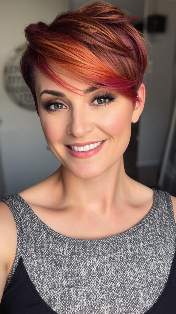 6. Pixie Cut with Side-Sweep Fringe and Color Accent