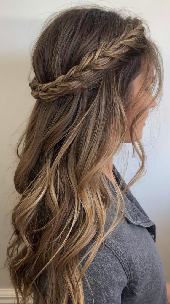 6. Twisted Crown Half Up Style