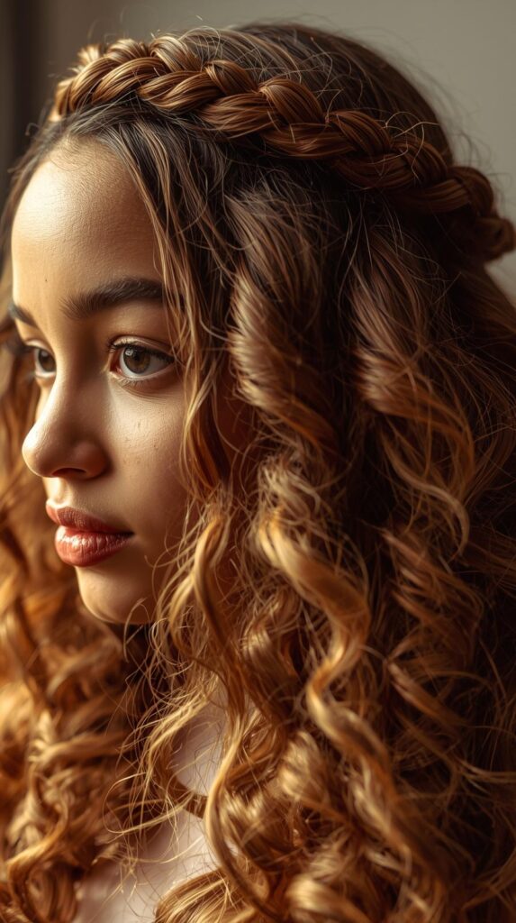 7. Braided Crown with Curls