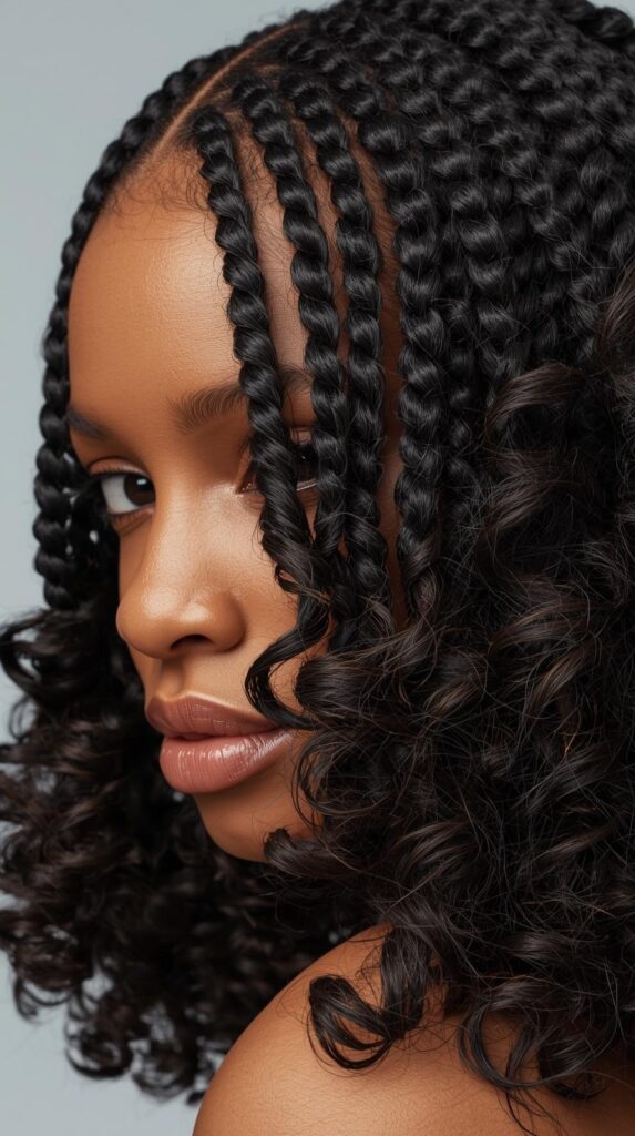 7. Cornrows with Curly Ends