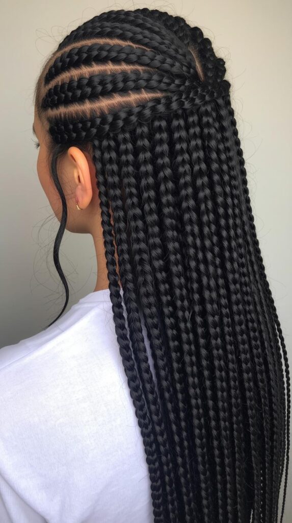 7. Half Up Half Down with Cornrows
