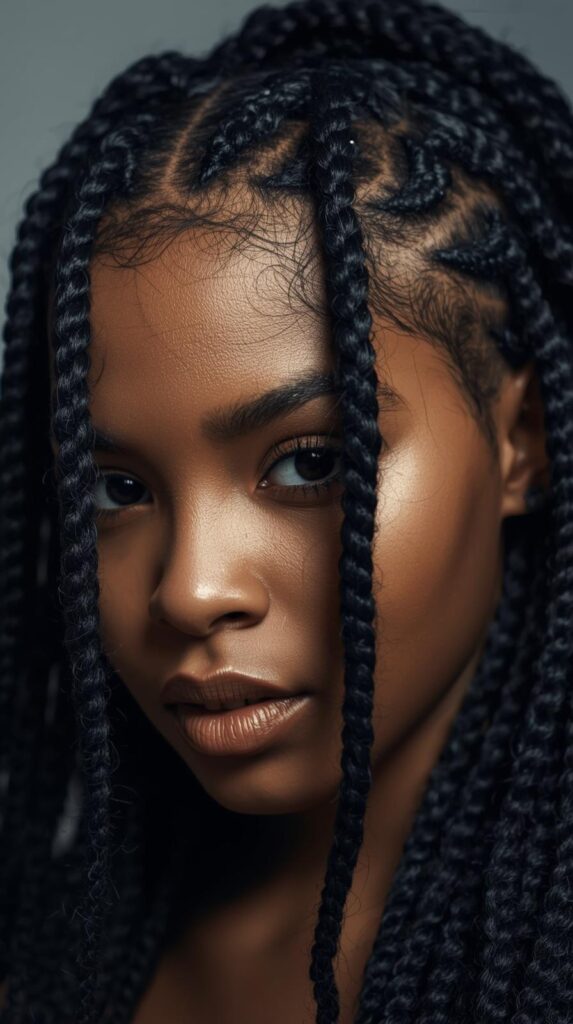7. Jumbo Cornrows in Permed Hair for Bold Look
