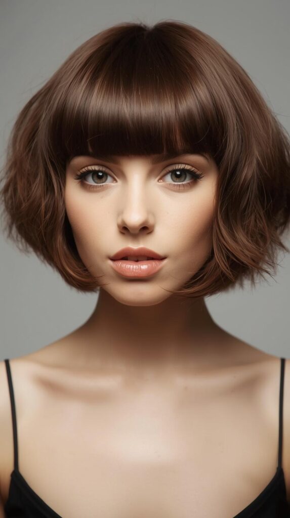 7. Short Curly Bob with Bangs
