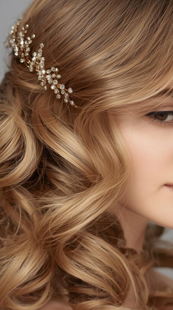 7. Side-Swept Curls with Hairpins