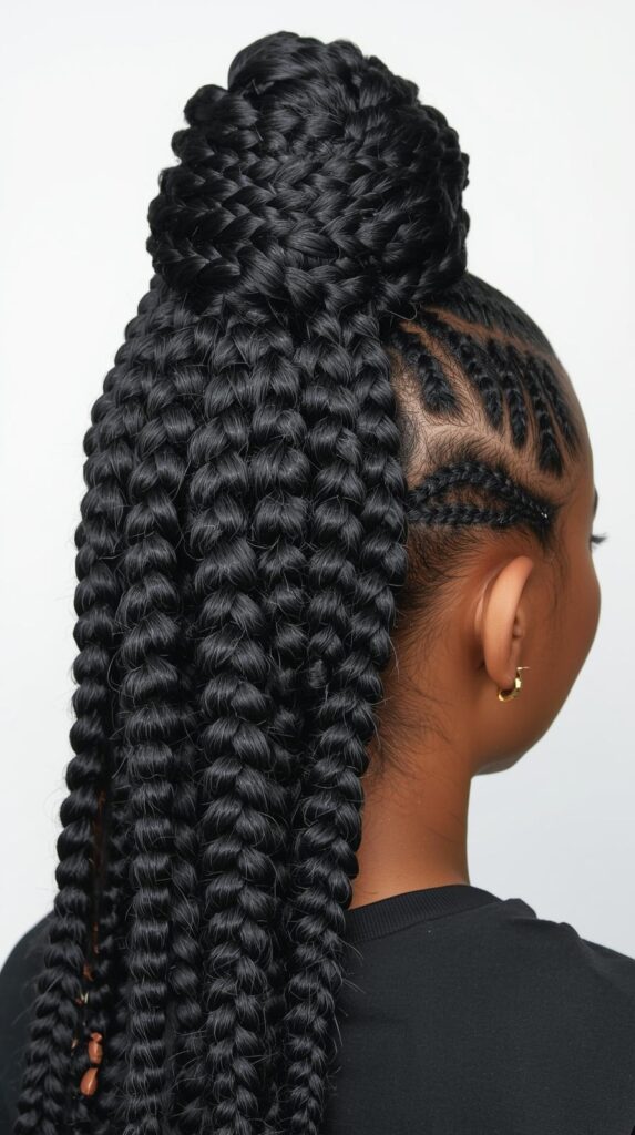 8. Cornrows into a High Ponytail or Top Knot