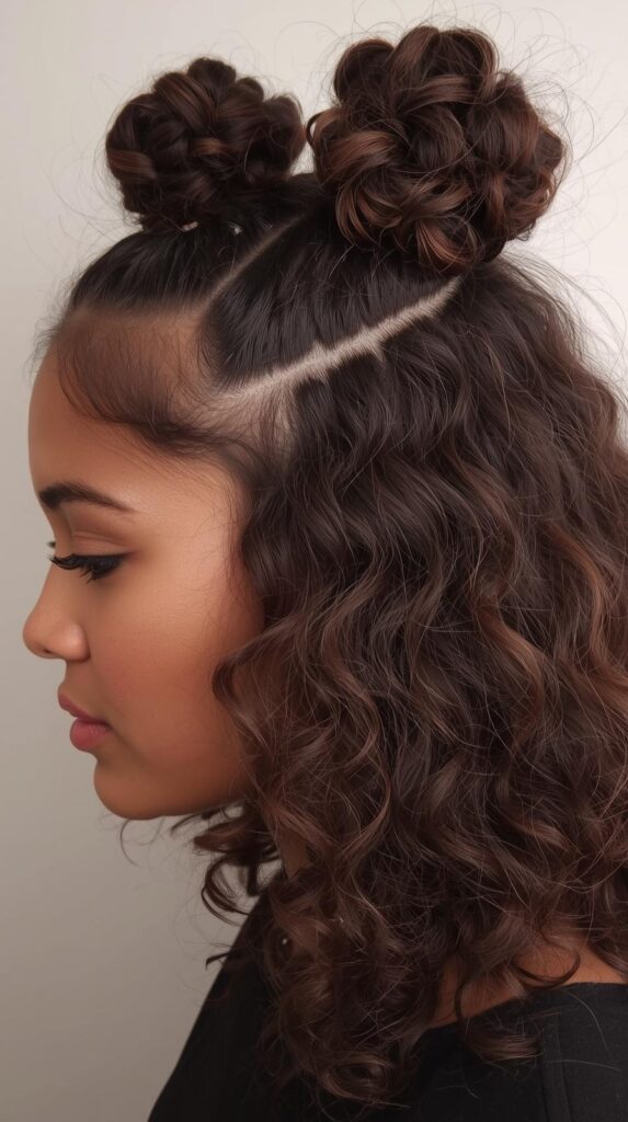 10. Space Buns with Curly Ends