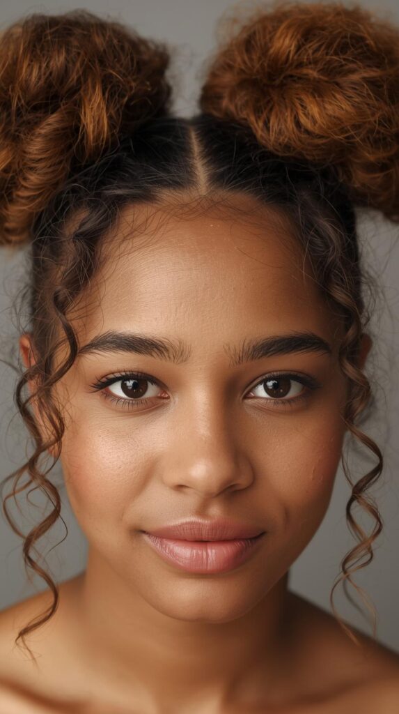 9. Space Buns with Curly Ends