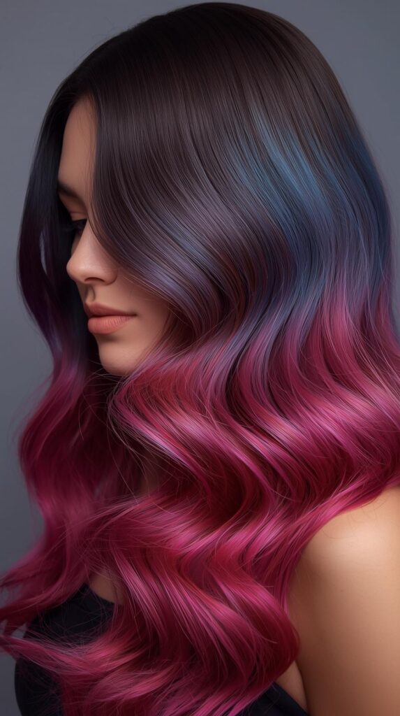 10. Mermaid Waves on Relaxed Hair with Ombre Color 
