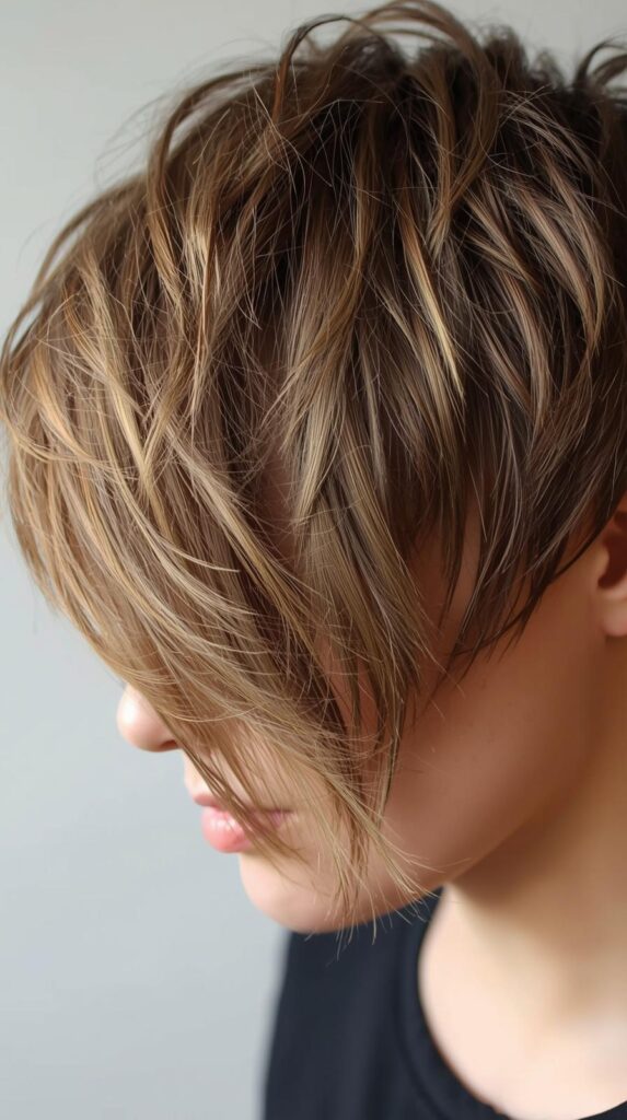 12. Tousled Asymmetrical Pixie With Layered Extensions