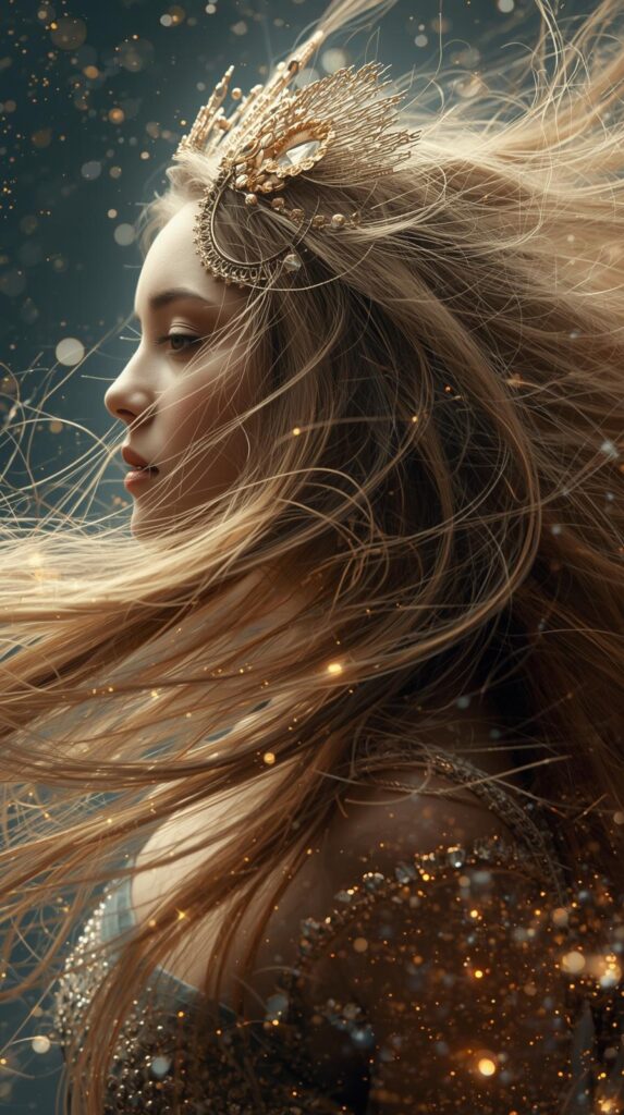 13. Accessorized Long Hair with Sparkle & Flow