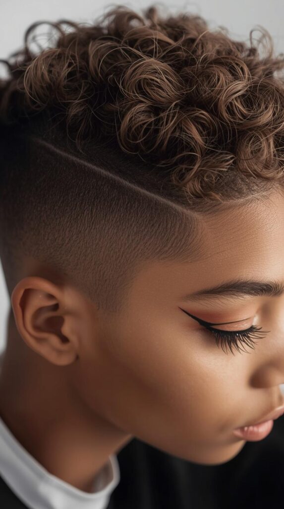 13. Curly Tapered Cut with Subtle Glow Highlights