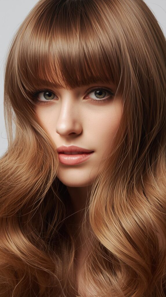 13. Curtain Bangs With Bouncy Down Waves