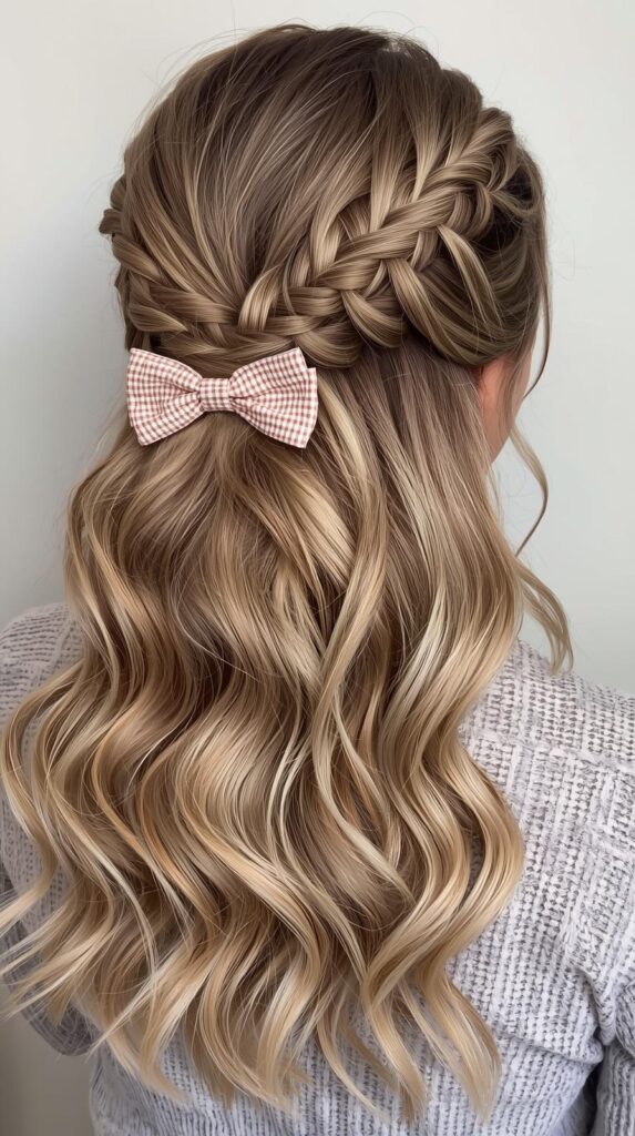 14. Bow-Accented Half-Updo