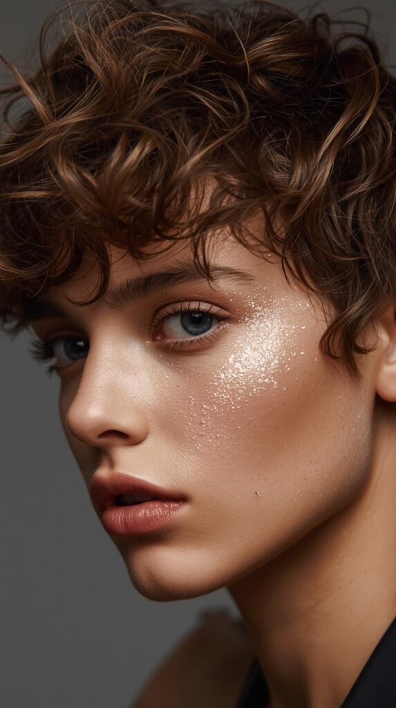 14. Tousled Curly Pixie with Glitter Touch